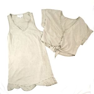 ANTHROPOLOGIE  CLOTH & STONE 2 Piece Midi Sheath Dress with Tie Crop Top